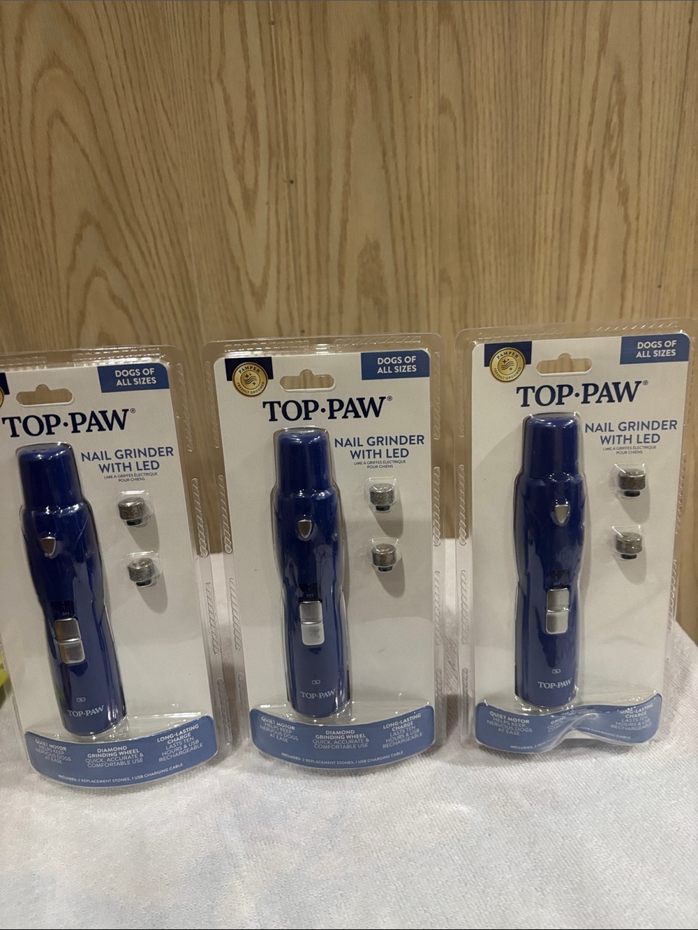 3 TOP•PAW Blue Nail Grinder with LED for Pets
